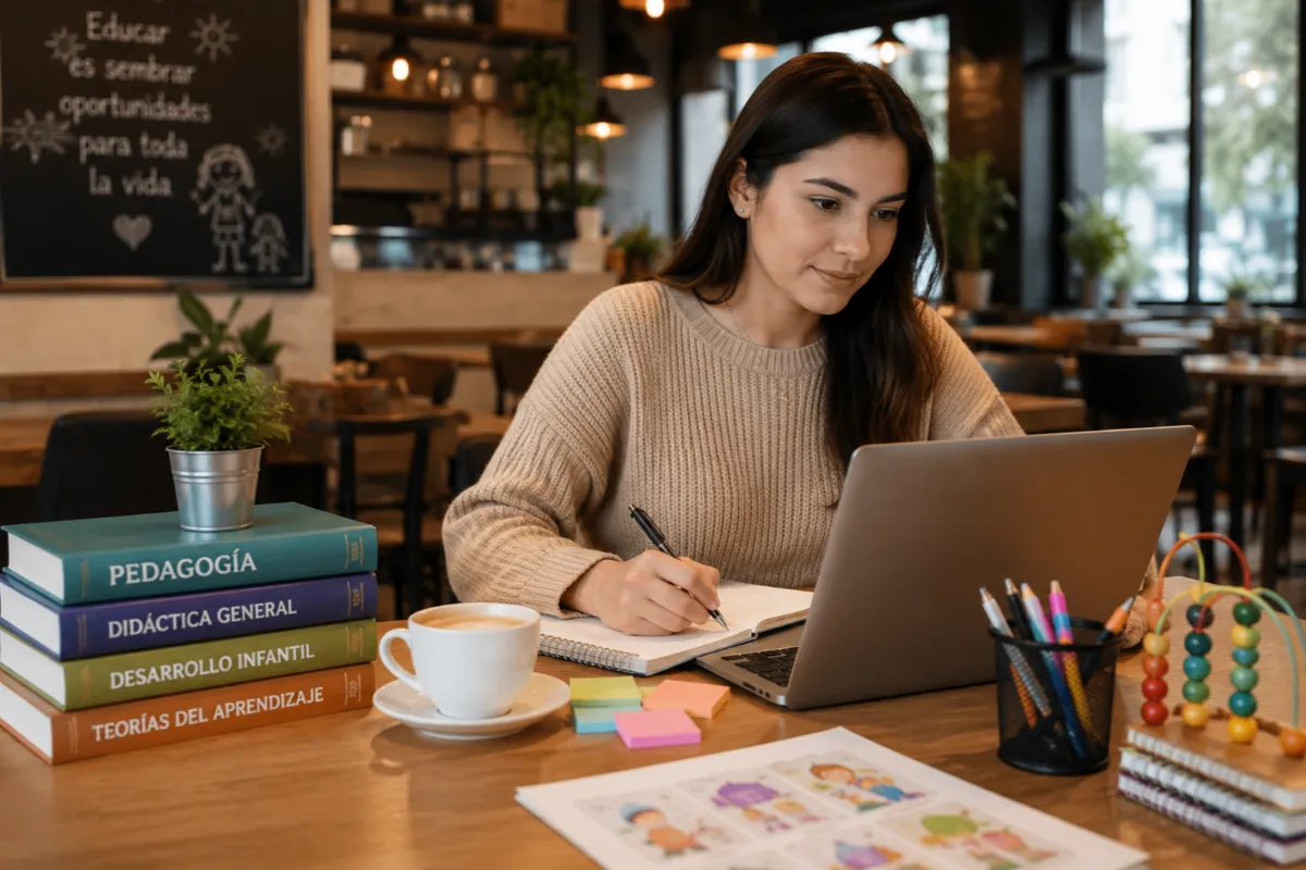 Maestra estudiando Pedagogía en línea